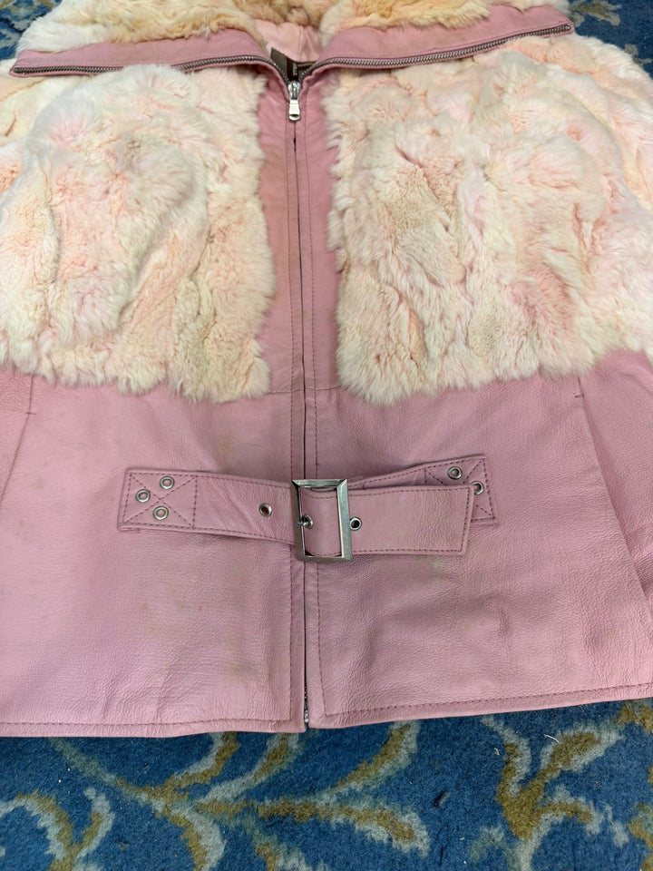 Conbipel 2000s pink leather faux fur jacket medium