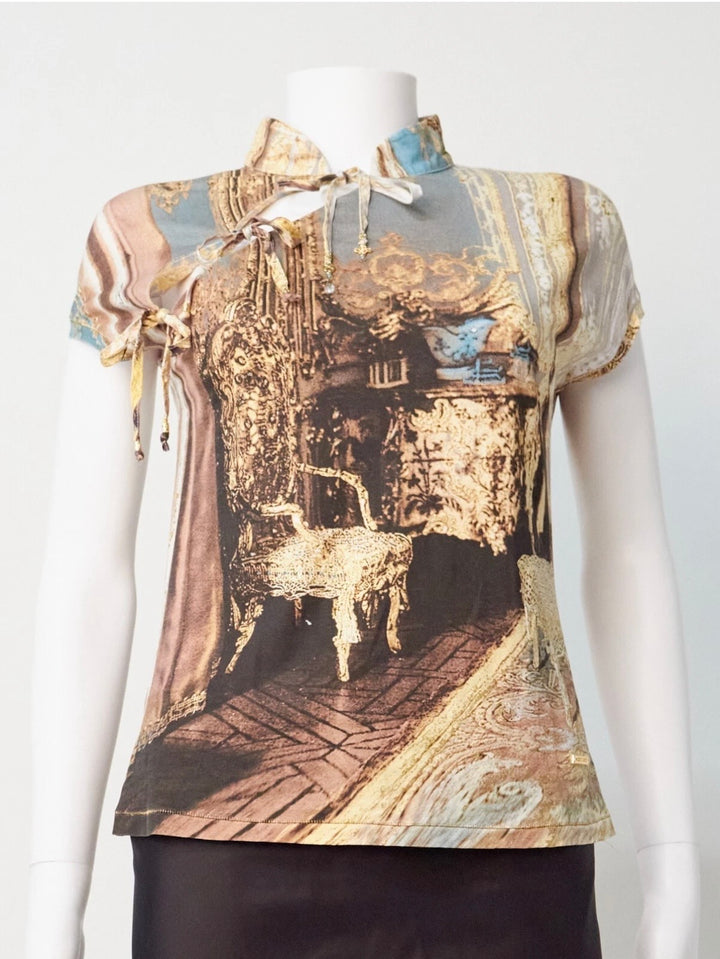 SS03 Roberto Cavalli baroque print lace top