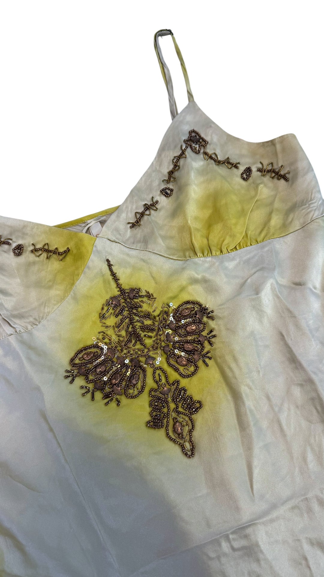 Phard beaded silk camisole top lime ombré