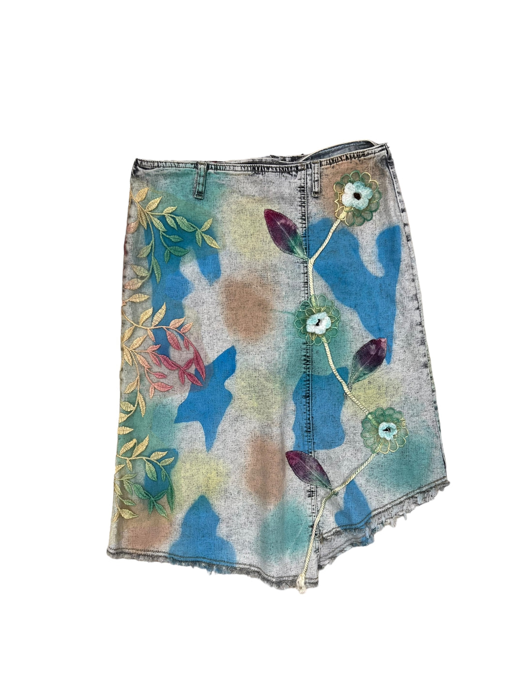 Vintage Embroidered midi denim Low waist skirt Small(36)