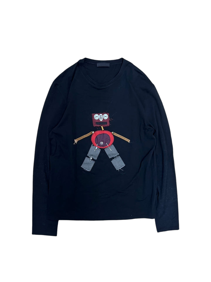 Prada FW04 embroidered robot long sleeve shirt men’s large