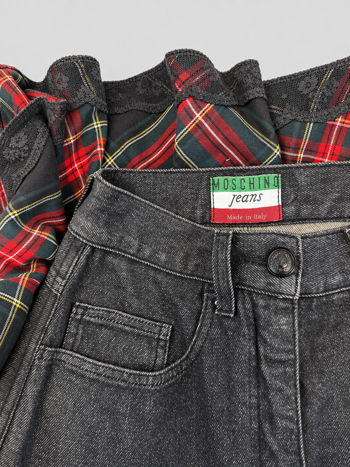 Moschino jeans denim tartan maxi skirt
