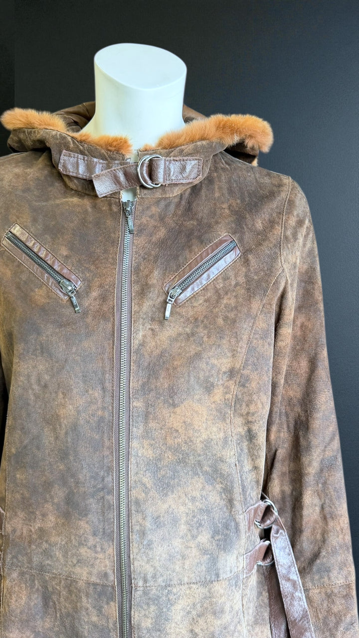 Conbipel vera pelle shearling-effect leather coat s/m