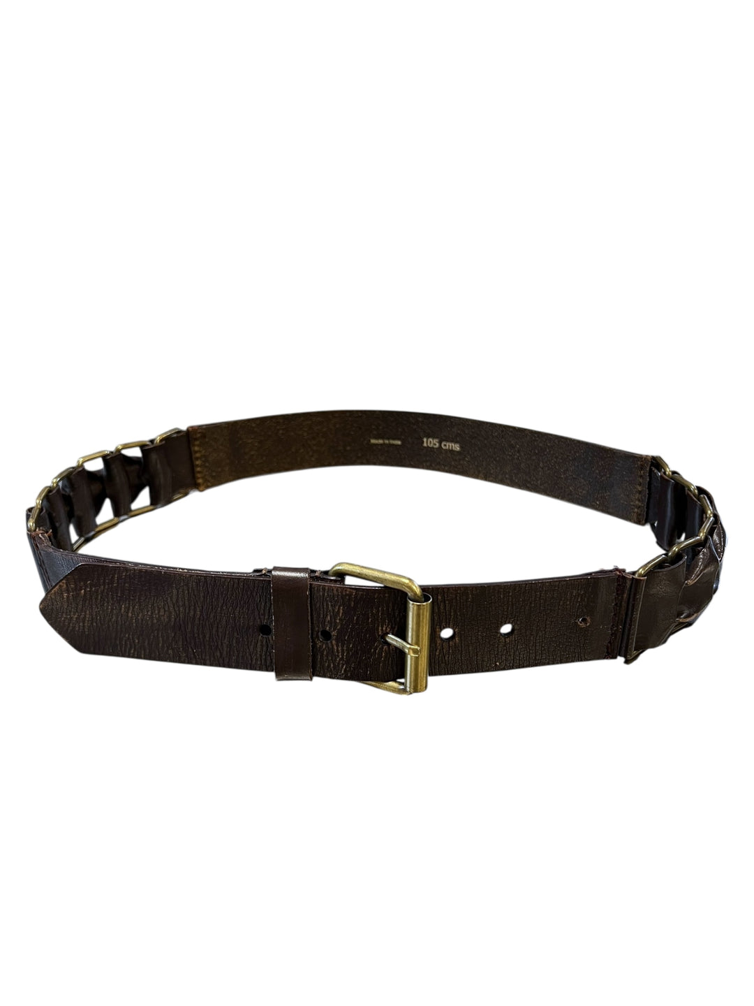 Vintage Brown Leather Belt with Woven Chain Detail