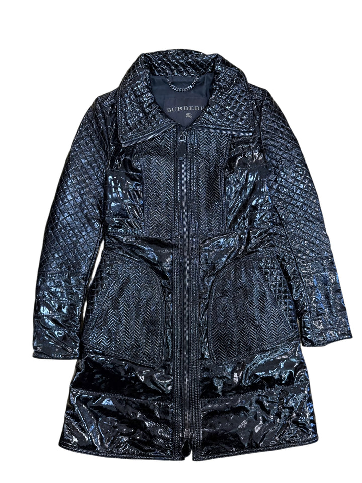 Burberry prorsum black patent leather quilted coat