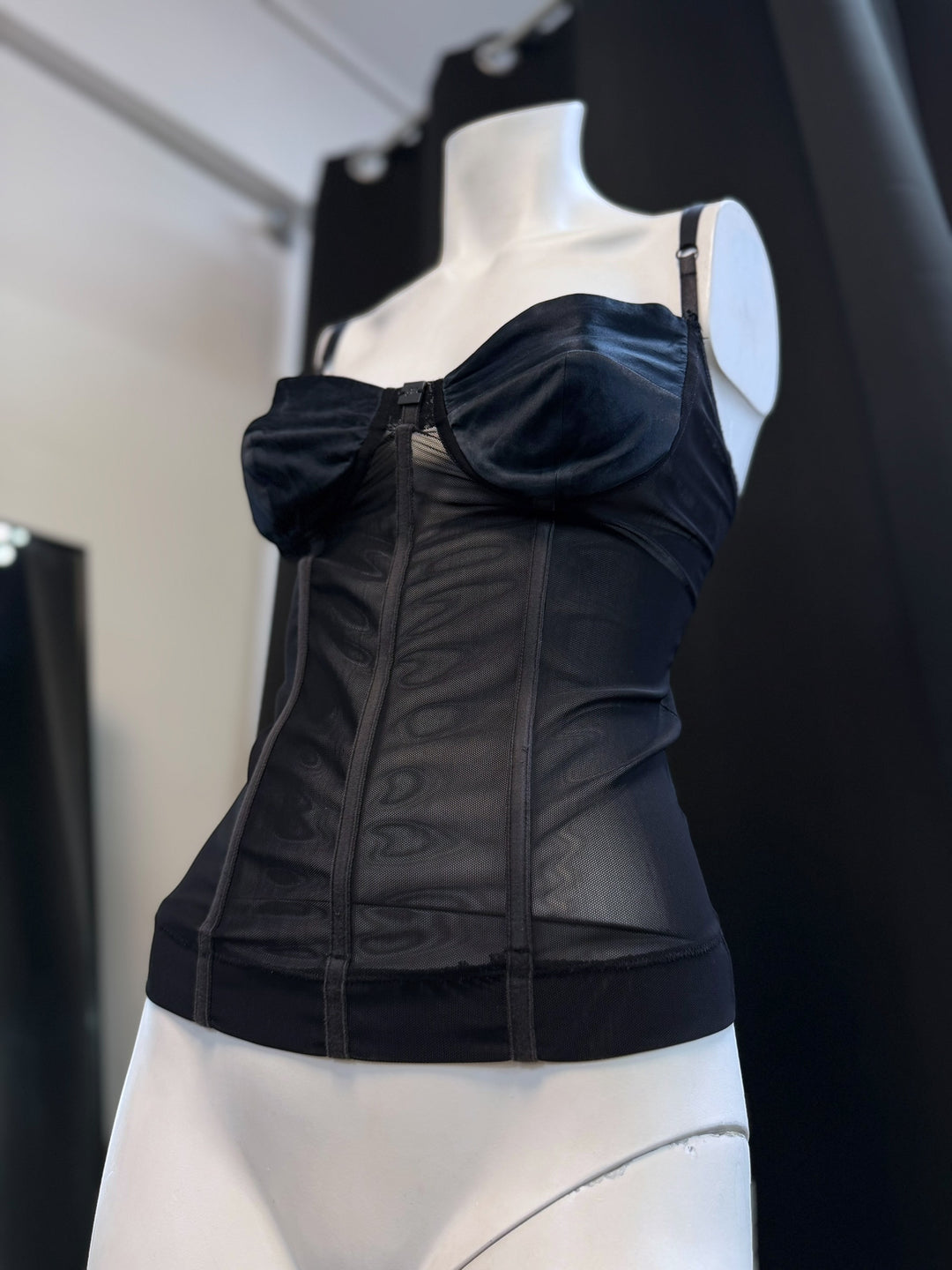 Fracomina black sheer mesh corset top extra small