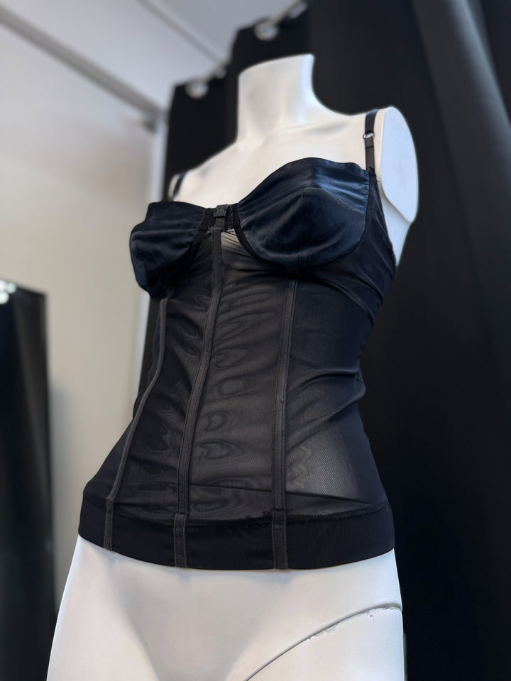 Fracomina black sheer mesh corset top extra small