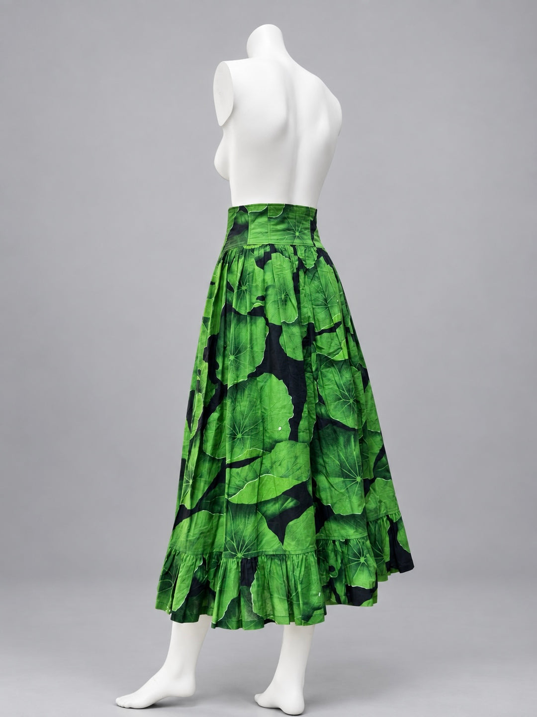 Kenzo Paris 1990s green leaf print corset maxi skirt