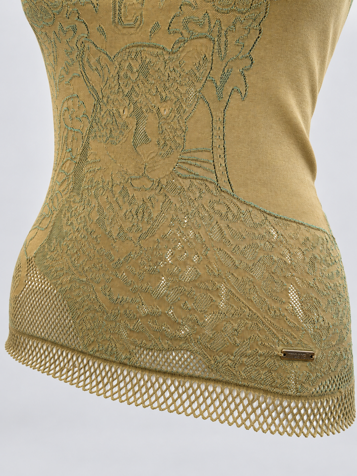 Just Cavalli tiger jacquard fishnet tank top