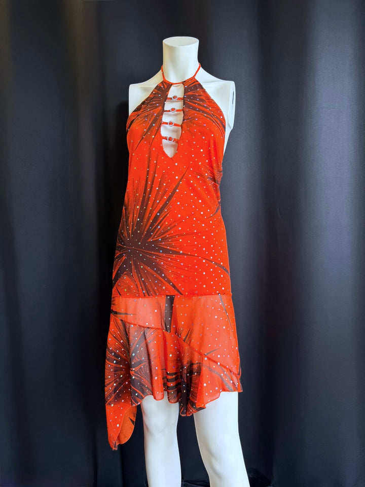 Y2K rhinestone halter dress with asymmetrical hem small