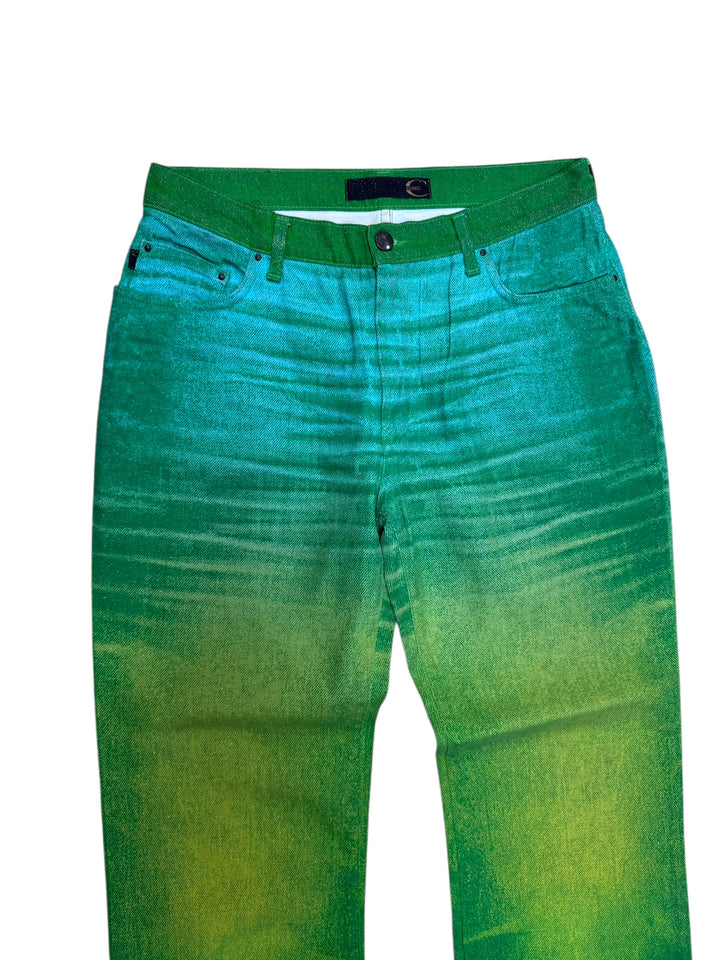 Just Cavalli early 2000s archive turquoise-lime metallic ombré jeans