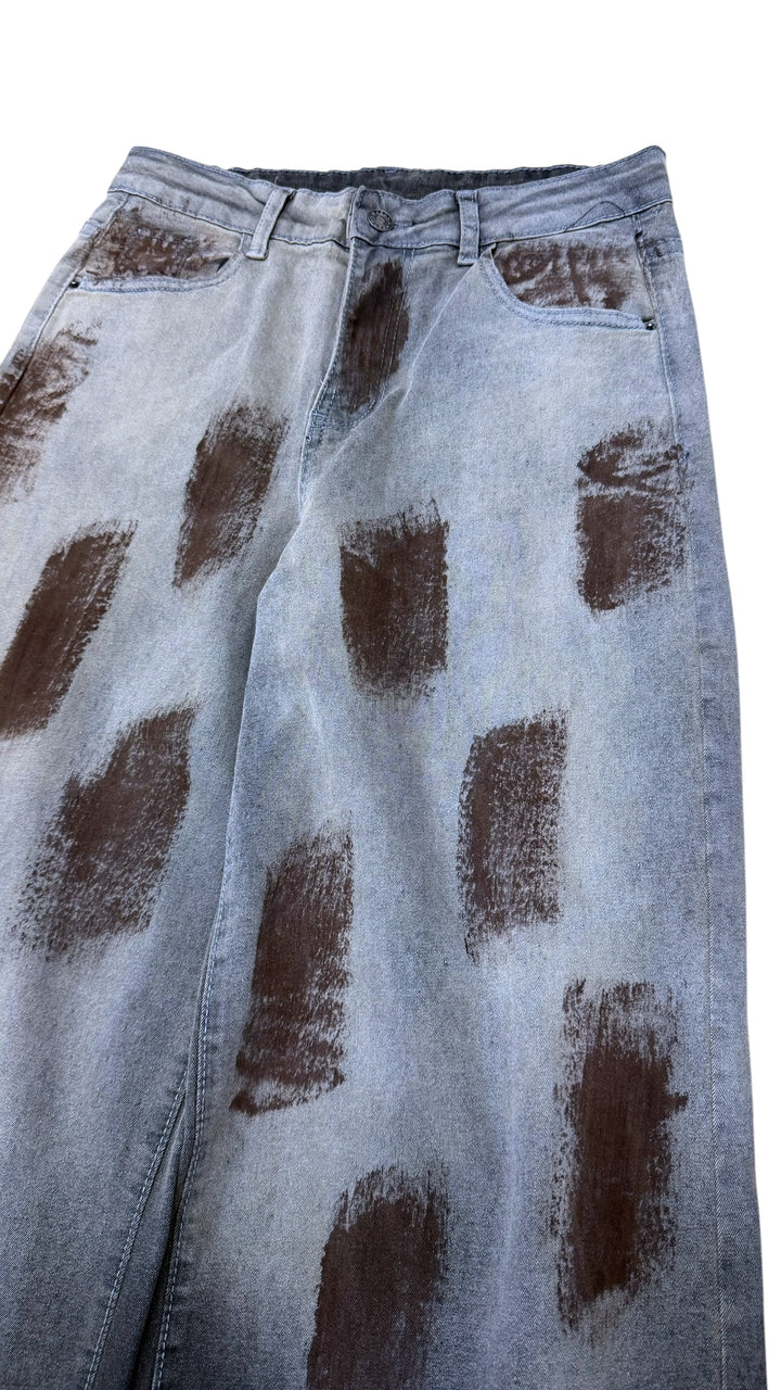 Vintage high waist abstract paint print jeans