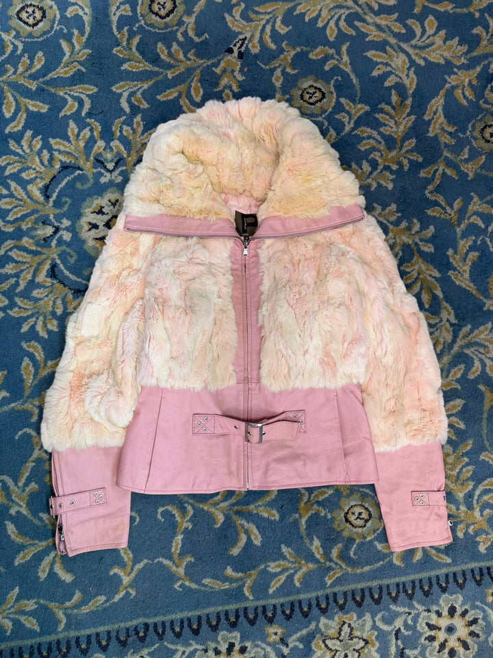 Conbipel 2000s pink leather faux fur jacket medium
