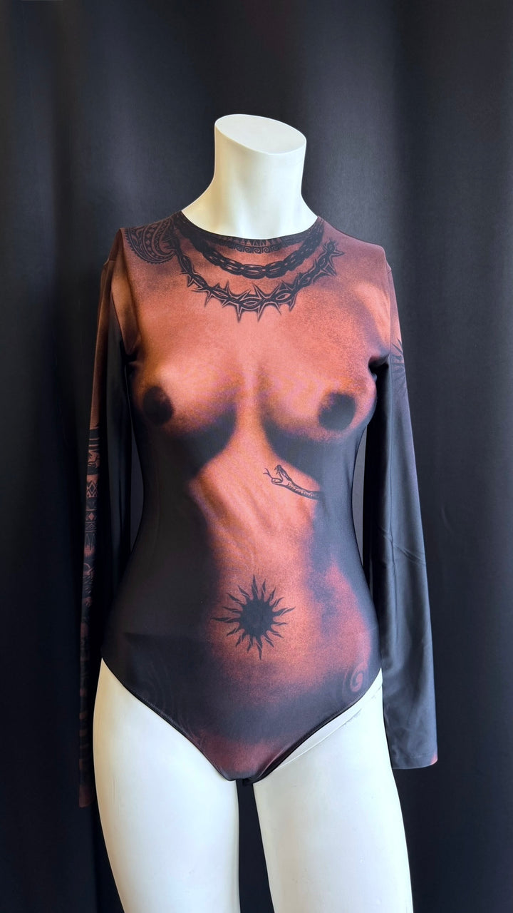 Jean Paul Gaultier tattoo print illusion bodysuit medium