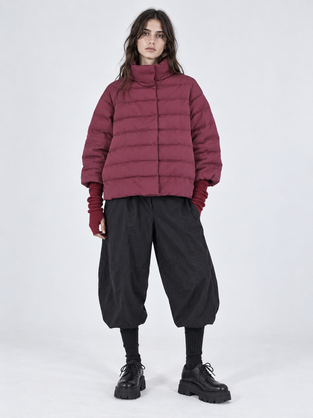 Moncler Gamme Rouge burgundy wool blend down jacket