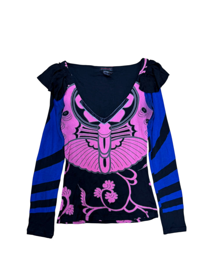 Custo Barcelona 2000s Psychedelic Butterfly Print Top