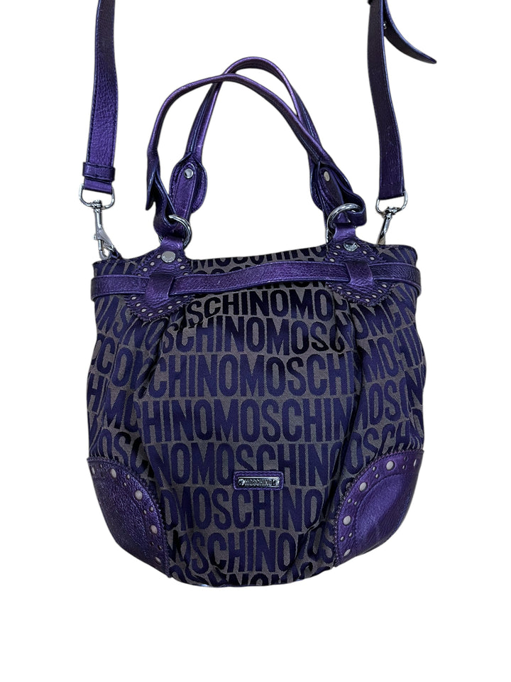 Moschino Brown Purple Monogram Signature Canvas & Leather Hobo Shoulder Bag