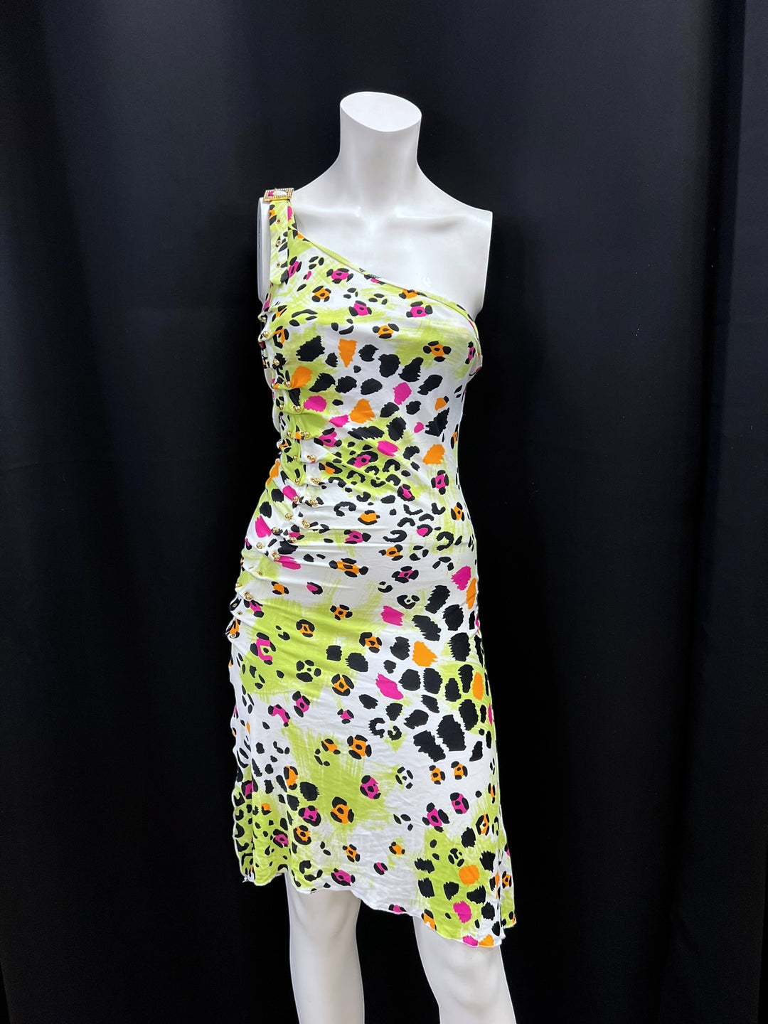 Roccobarocco One-Shoulder Leopard Print Dress S-M