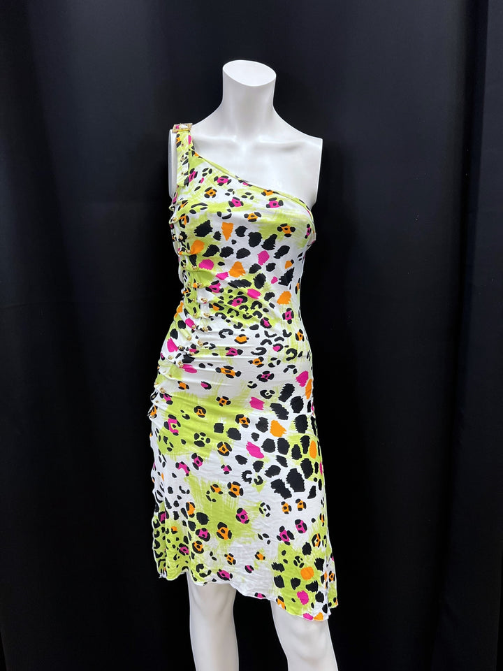 Roccobarocco One-Shoulder Leopard Print Dress S-M
