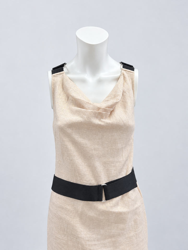 Dolce&Gabbana Champagne Linen Mini Dress with Cross-Back Straps Medium
