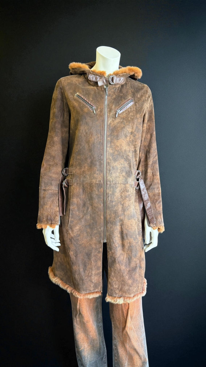 Conbipel vera pelle shearling-effect leather coat s/m