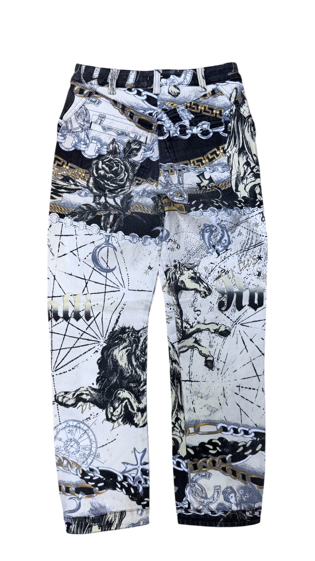 Roberto Cavalli 2003 chain & horse print straight leg jeans - archive graphic denim