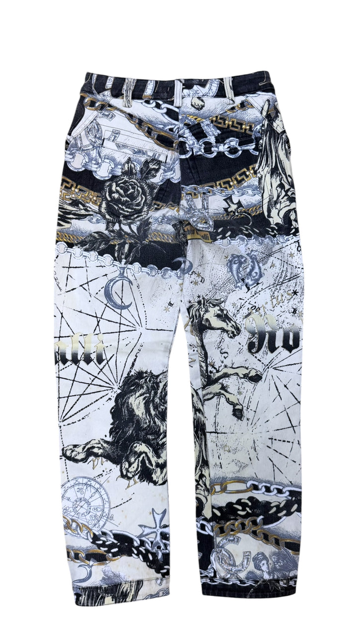 Roberto Cavalli 2003 chain & horse print straight leg jeans - archive graphic denim