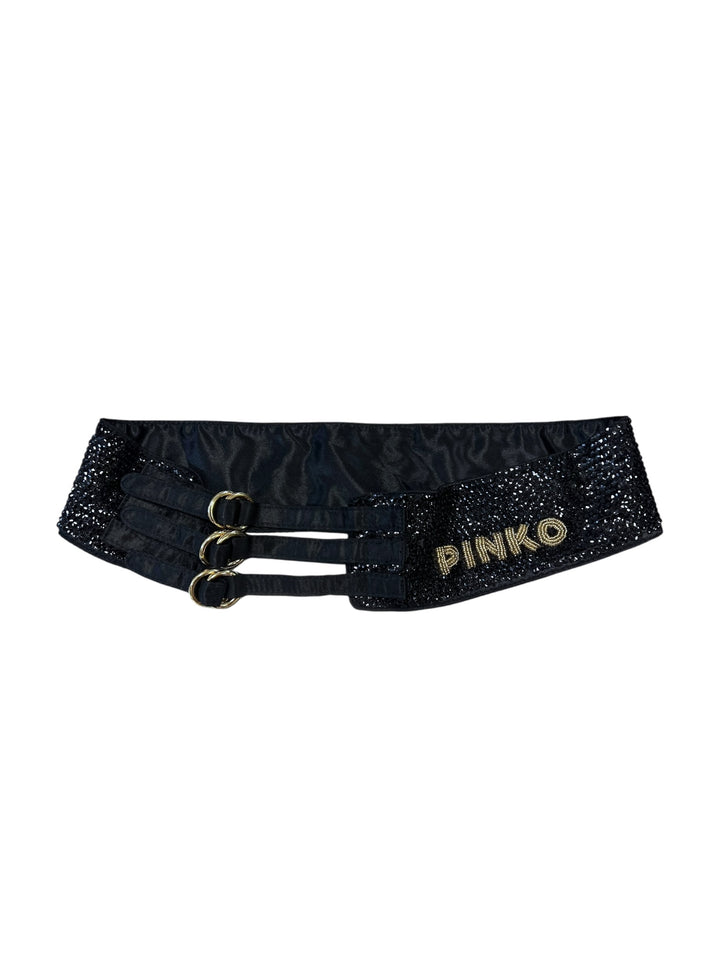 Pinko Black Satin Embellished Waist Belt