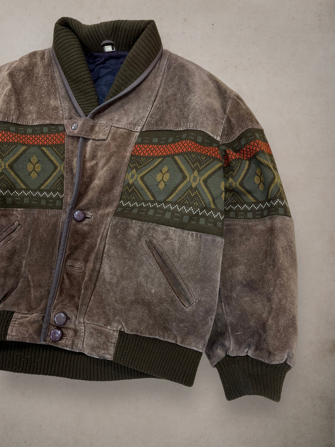 Vintage Aztec Suede Leather Bomber Jacket Men’s Extra Large