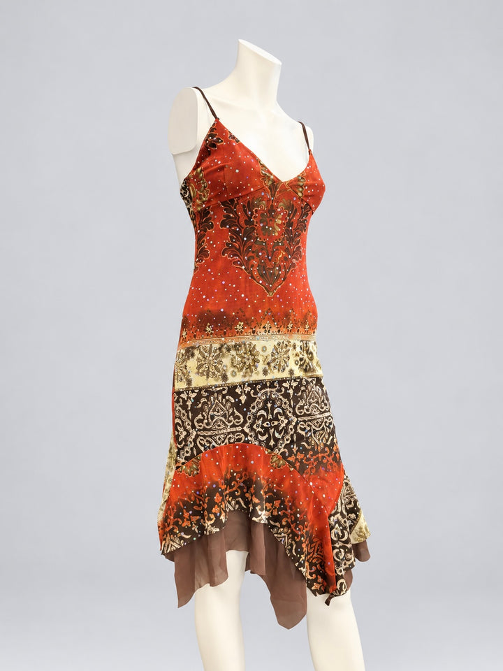 Vintage embellished printed asymmetric dress