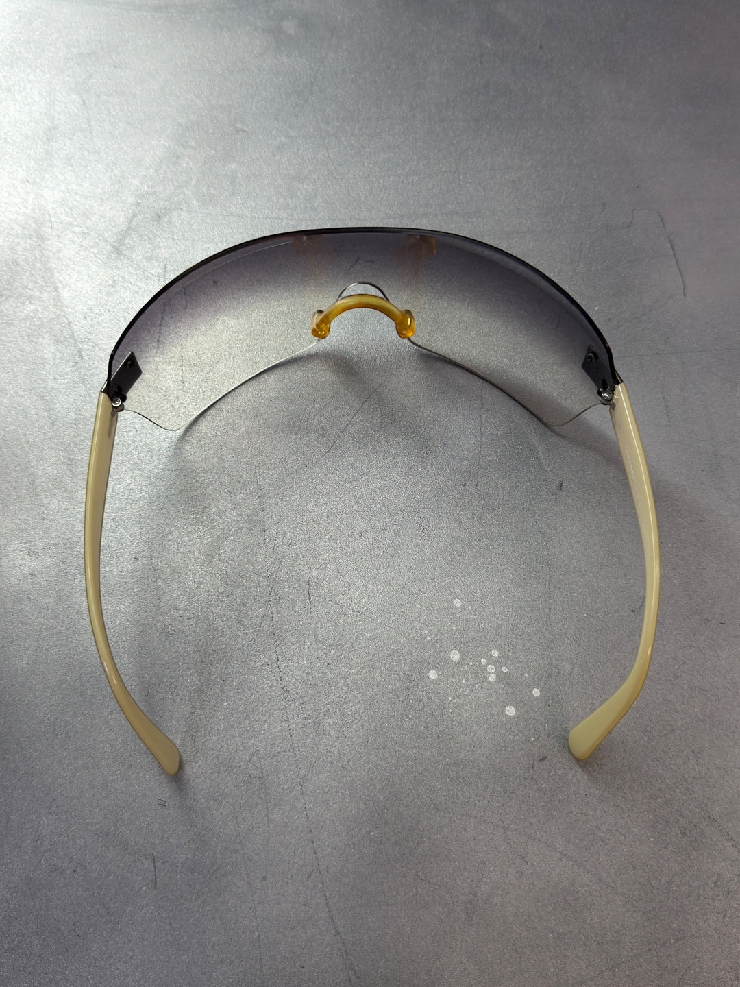 Chanel vintage rimless shield sunglasses grey gradient y2k futuristic wrap