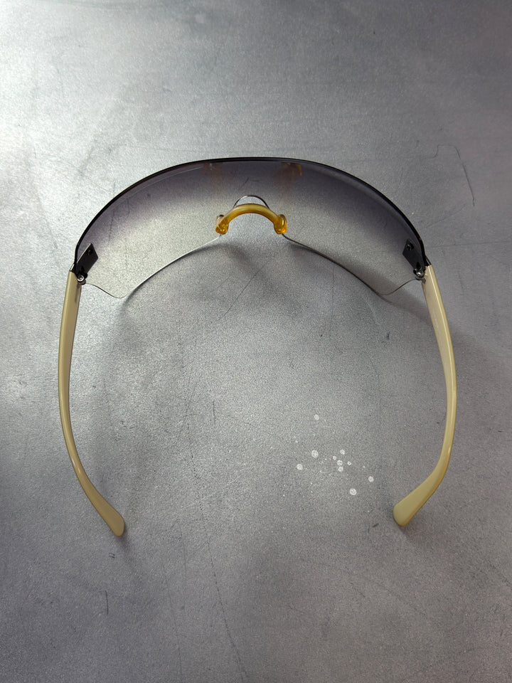 Chanel vintage rimless shield sunglasses grey gradient y2k futuristic wrap