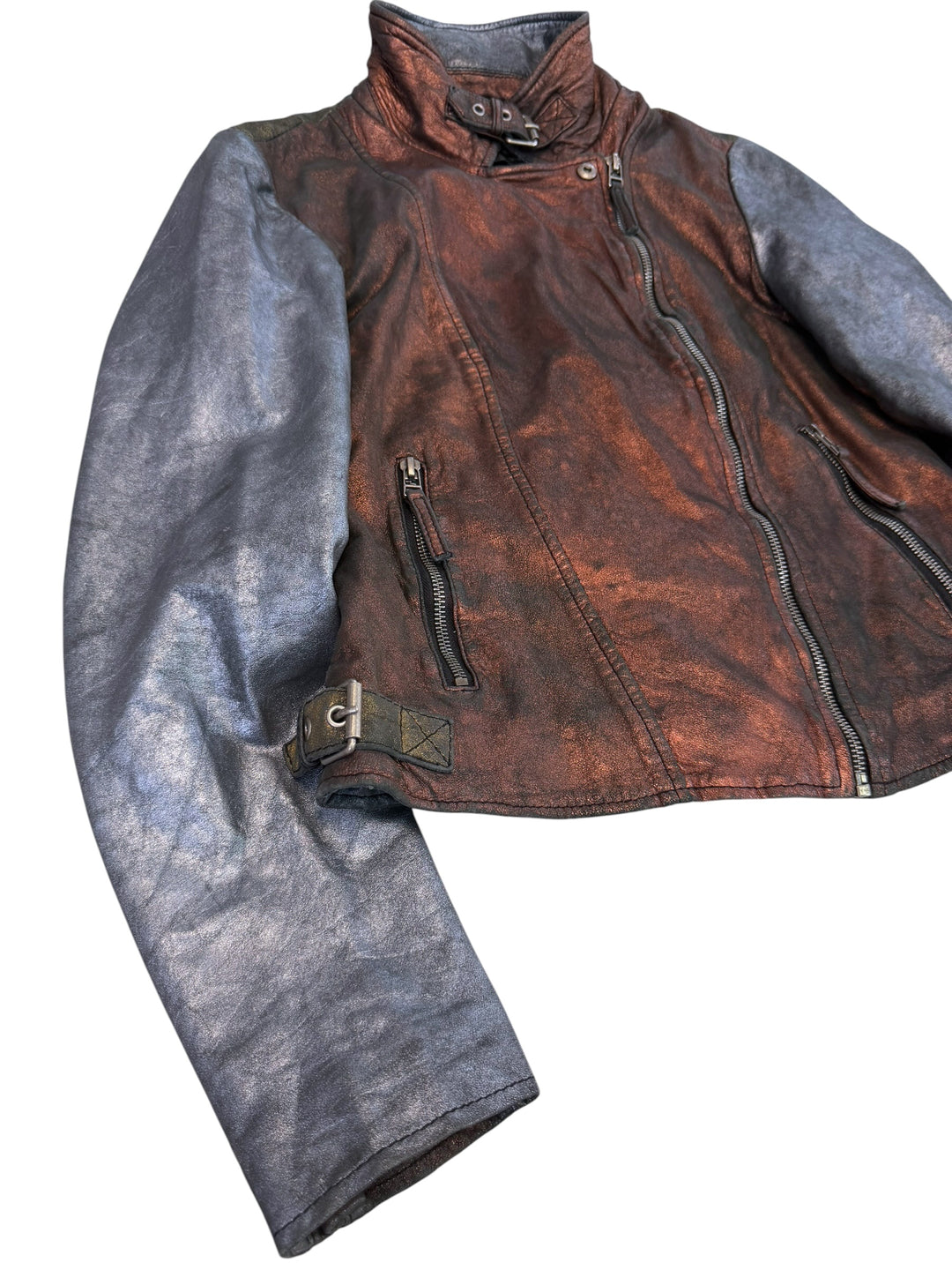 Freaky Nation Disco Fever metallic leather biker jacket