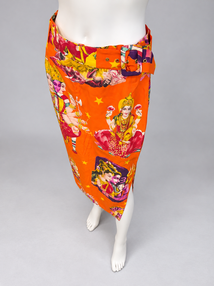 Byblos vintage Hindu Deity print silk skirt - SS 1992