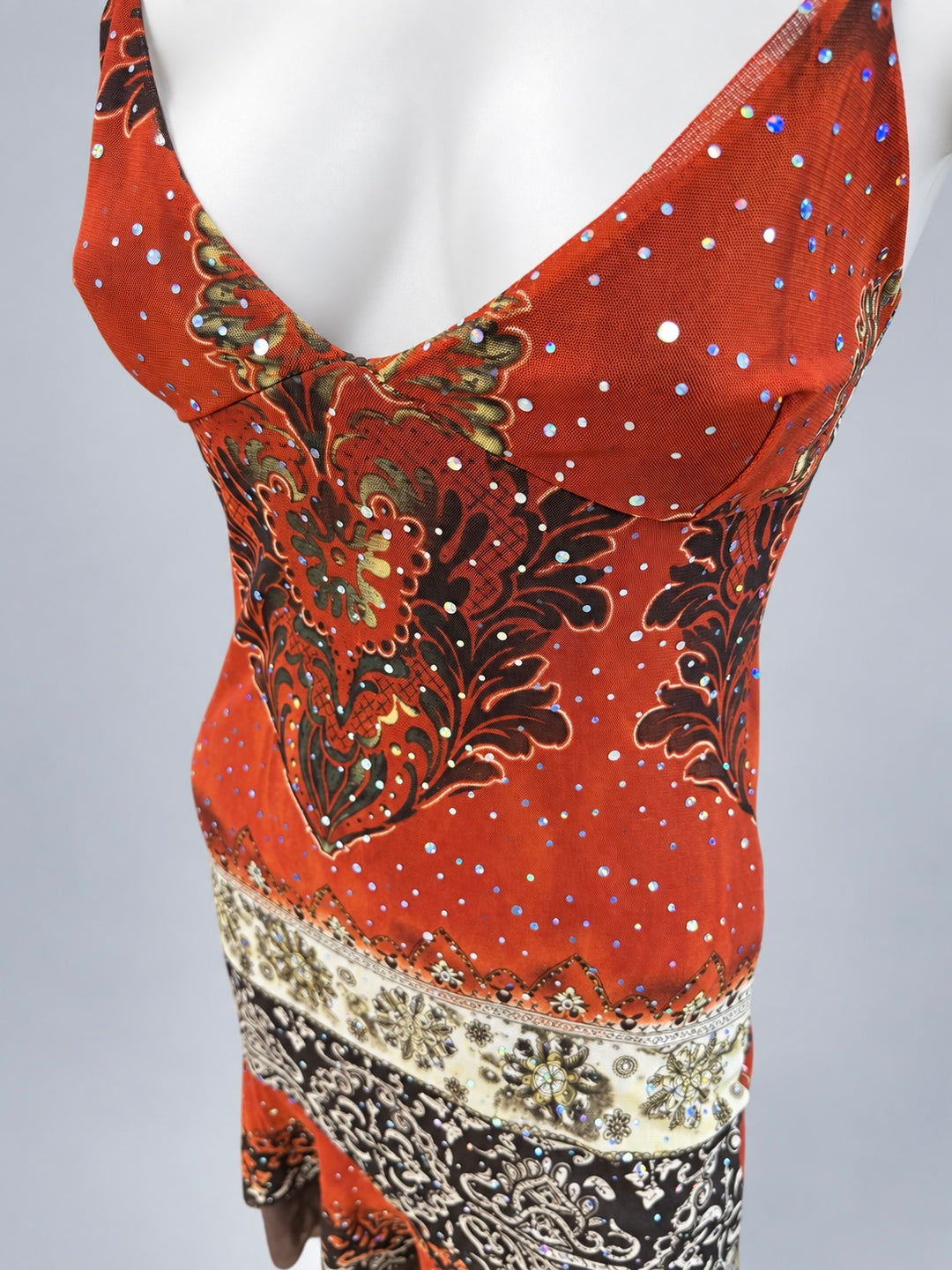 Vintage embellished printed asymmetric dress