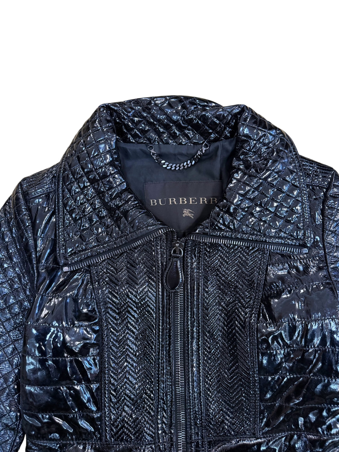 Burberry prorsum black patent leather quilted coat