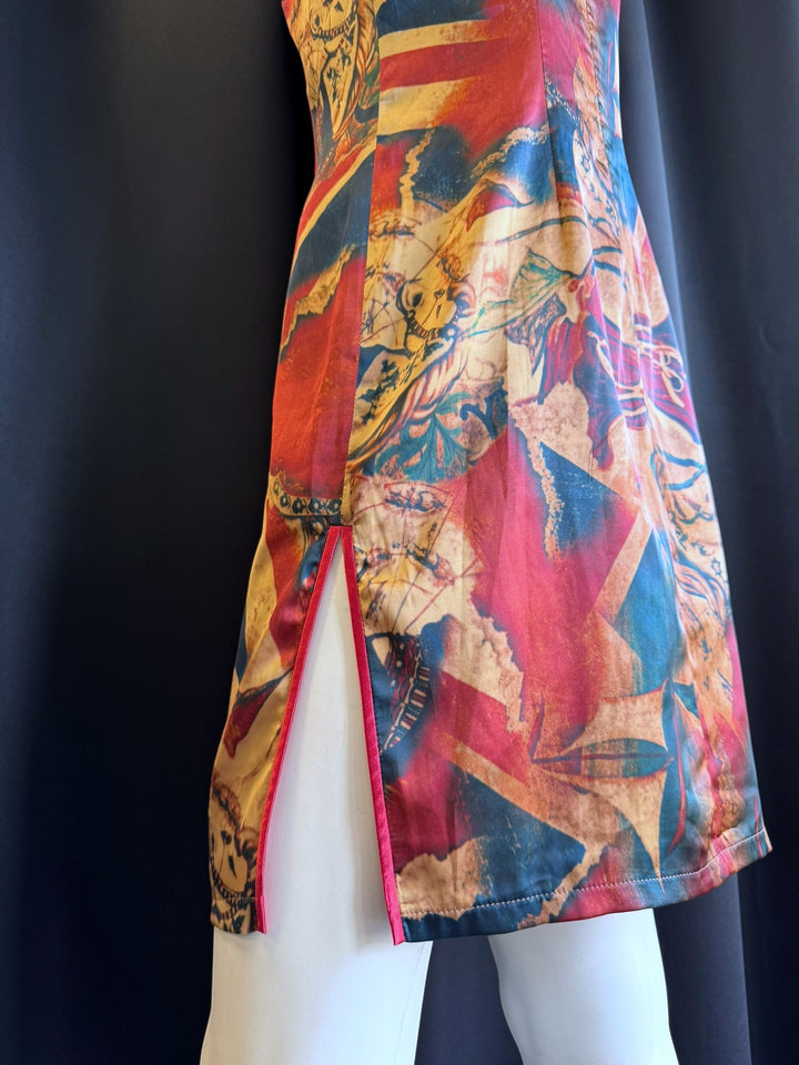 Vintage abstract-print qipao mini dress medium