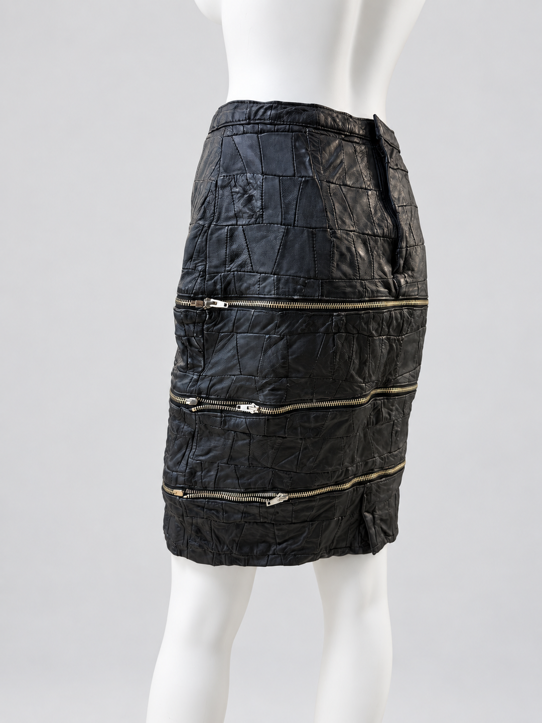 Vintage black patchwork zip skirt