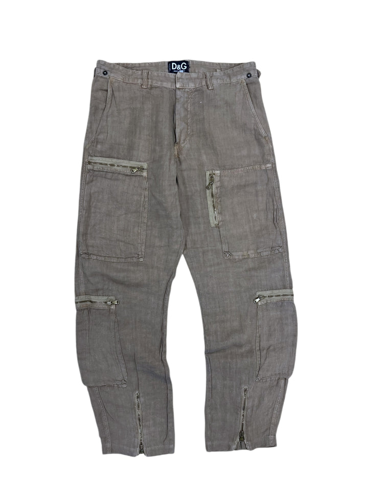 AW2004 Dolce & Gabbana Linen Multi Zips Cargo Pants (M|38)
