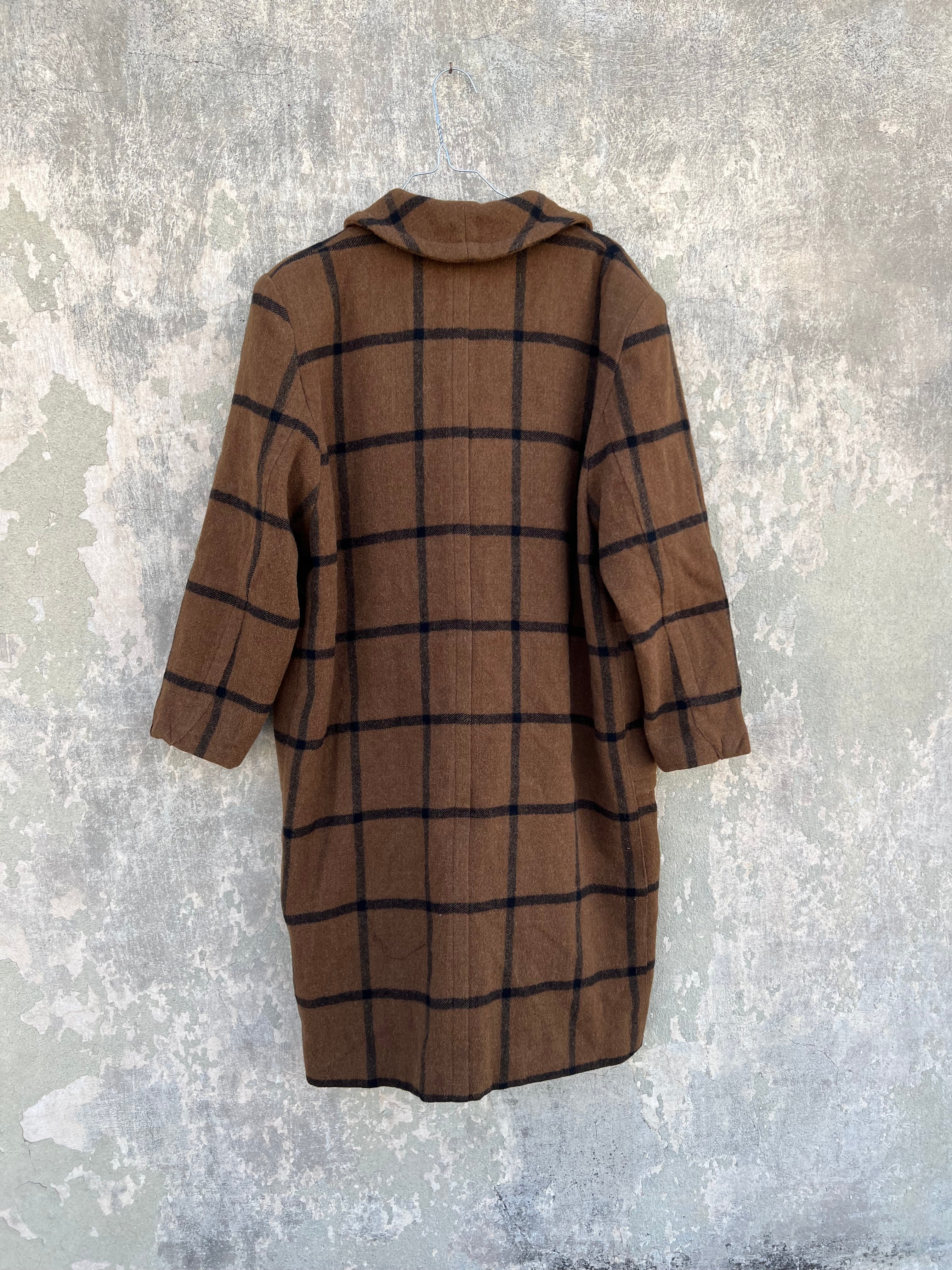 Gucci 80's vintage brown & black checked wool/alpaca/cashmere coat