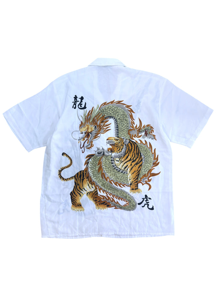 Y2K dragon & tiger graphic camp collar shirt