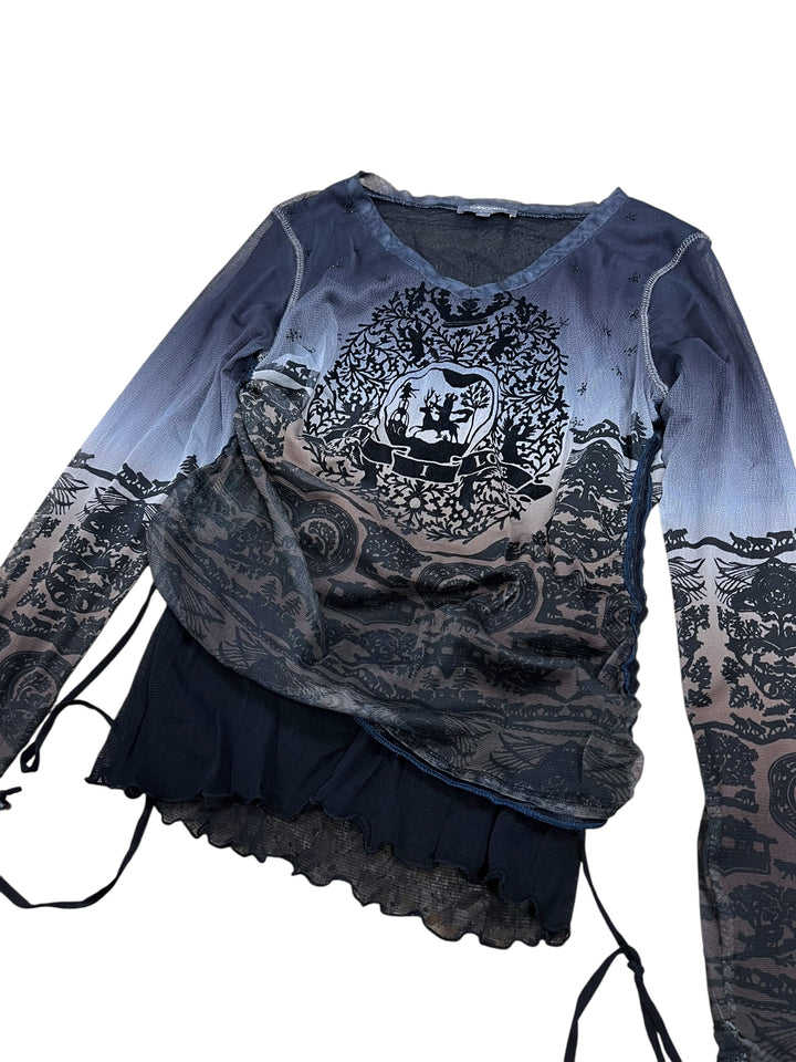 Camomilla Studio Fairy-Tale Mesh Ruched Long Sleeve Top Large