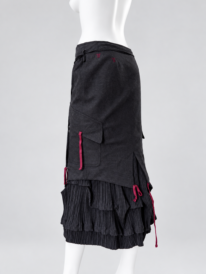 Vintage Italian layered ruffle cargo midi skirt