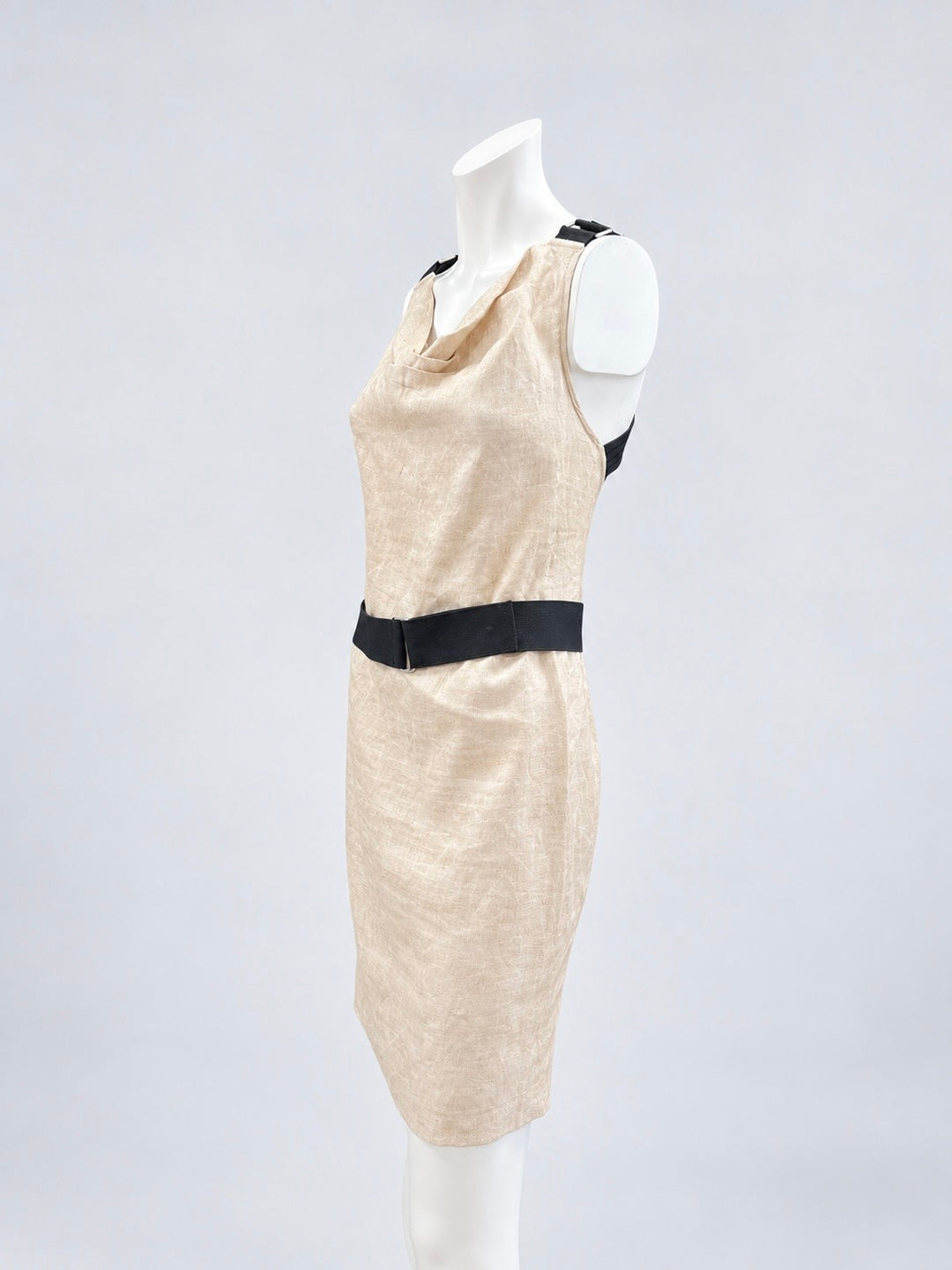 Dolce&Gabbana Champagne Linen Mini Dress with Cross-Back Straps Medium