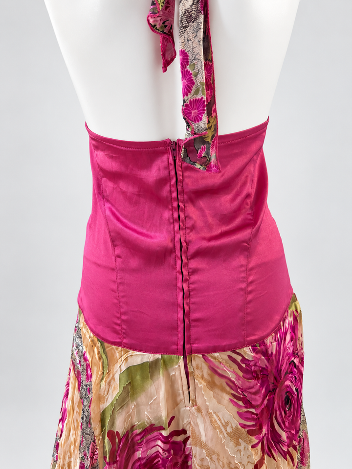 2000s halter asymmetric floral dress