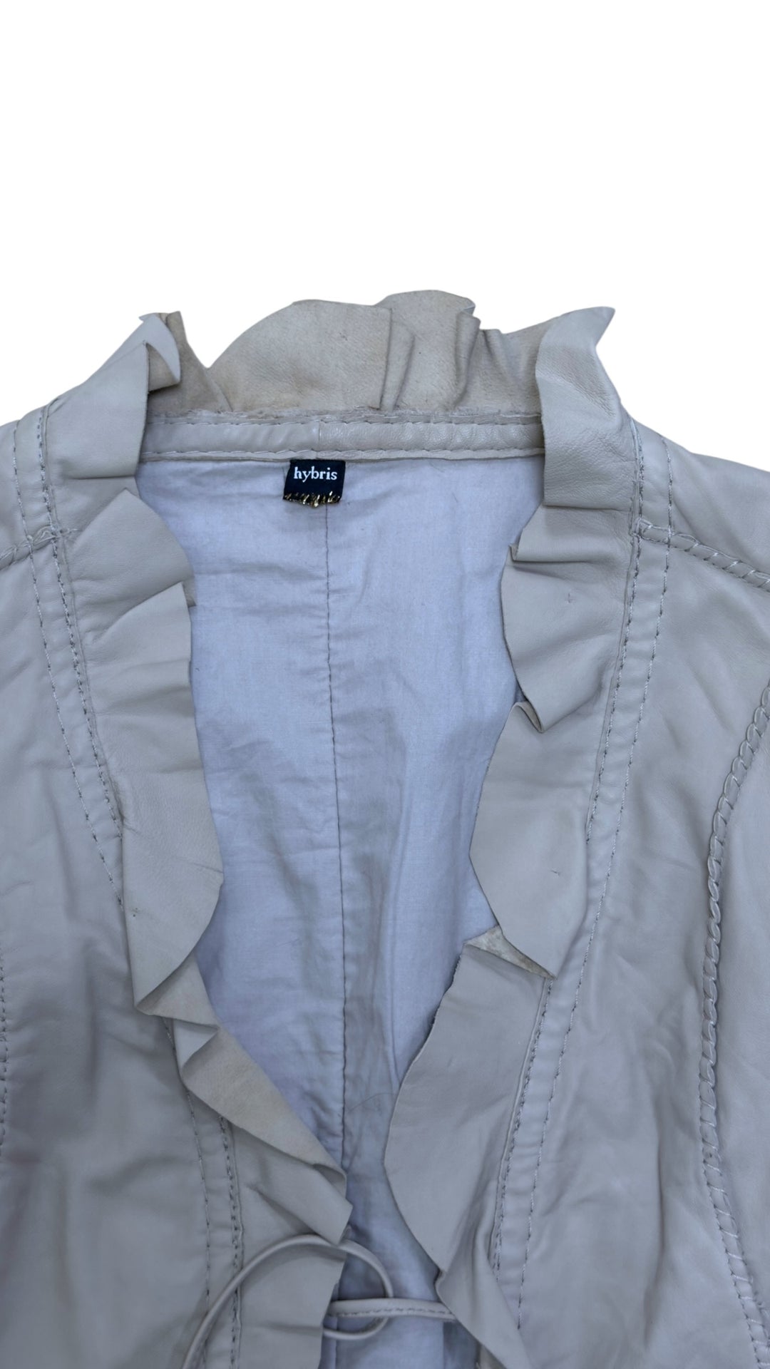 Hybris ruffle leather jacket beige