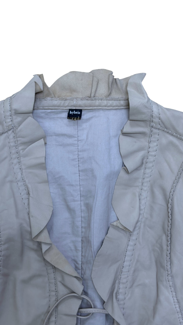 Hybris ruffle leather jacket beige