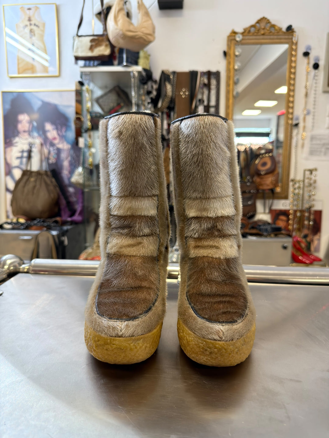 Vintage 1970s Arktis Style Goat Fur Boots Size Eu36