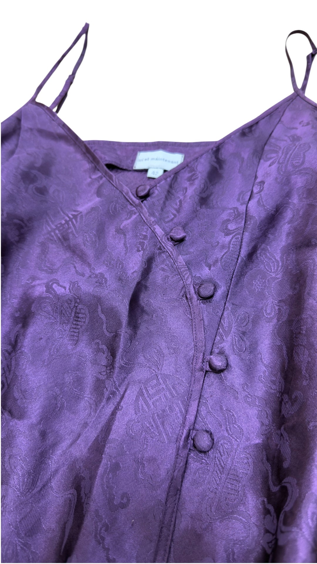 Vintage purple satin mini dress with jacquard pattern