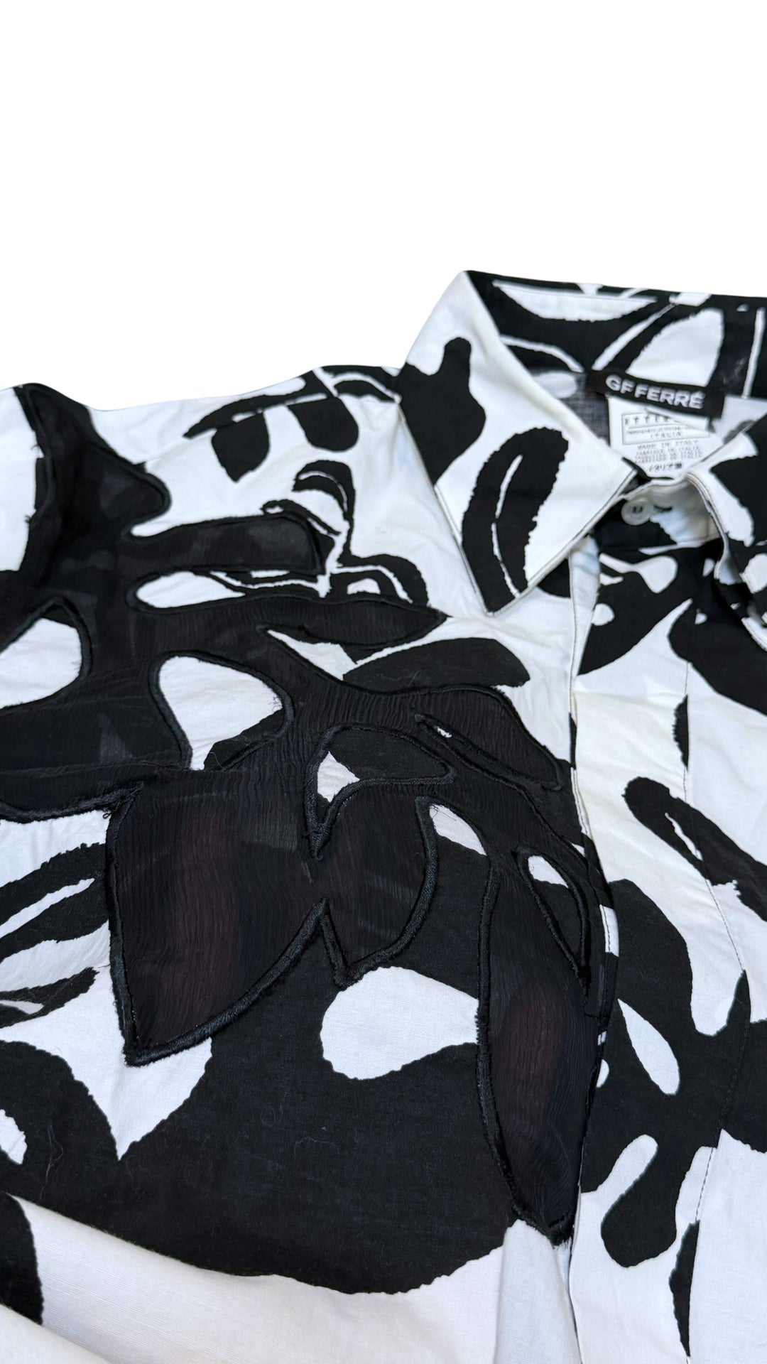 GF FERRÉ black & white abstract sheer shirt size XXL